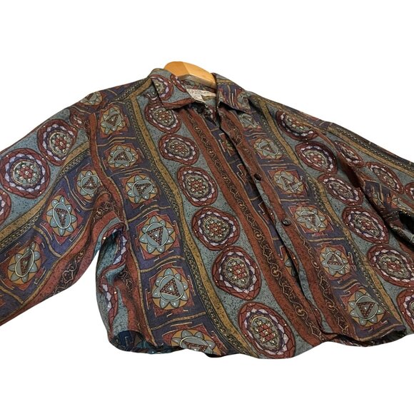 Vintage Silk Collared Shirt • Whimsical Pattern • US Small - Picture 2 of 9